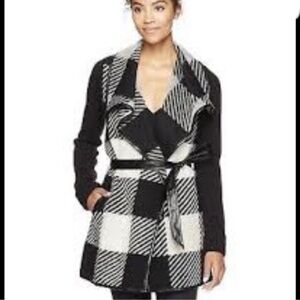 AVA Black Plaid Long Cardigan Sz L